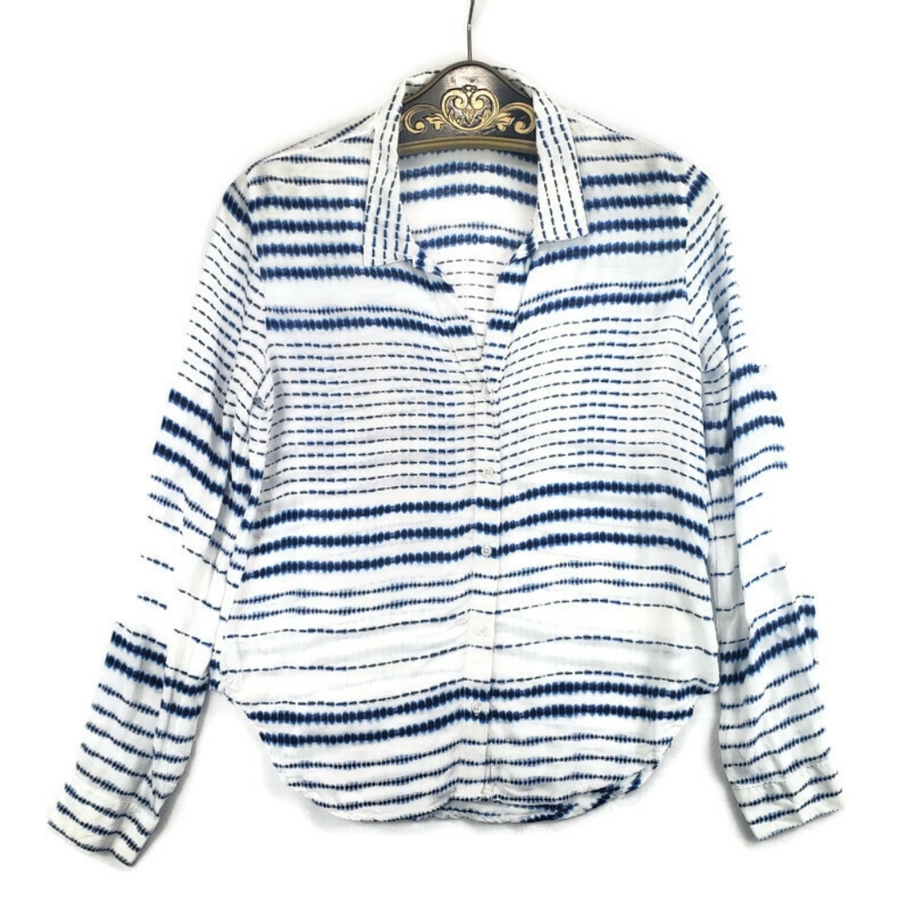 Cloth & Stone Blue Tye Dye Button Up High Low Top